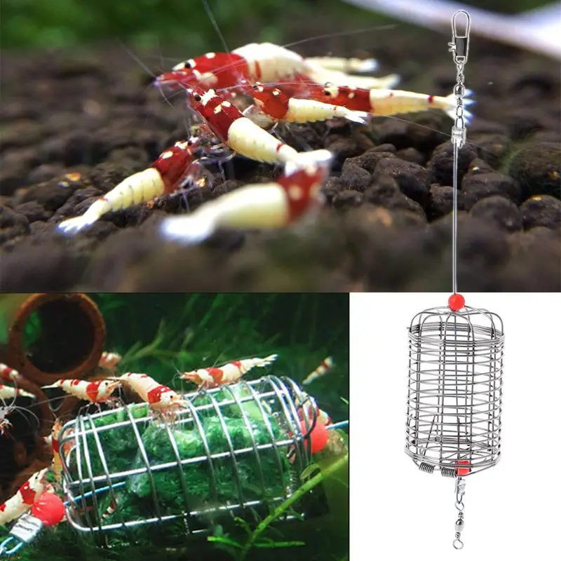 Aquarium Feeding ชามสแตนเลสปลากุ้ง Feeder ฤดูใบไม้ผลิตะกร้าตาข่ายกรงตะขอ DIY MOSS Hideout