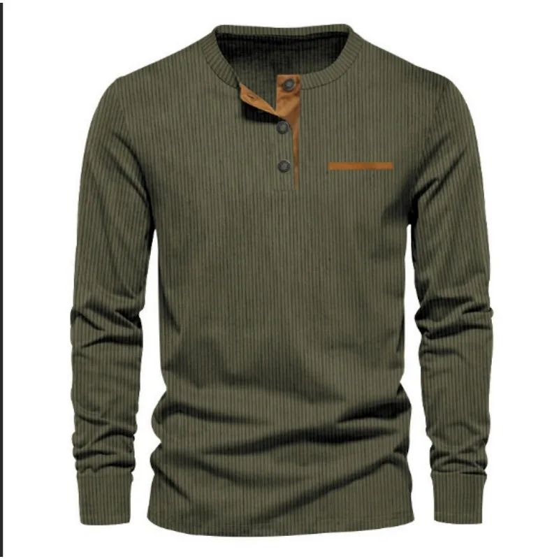 Men's Corduroy Henley Neck Long Sleeve T Shirt Fashion Slim Fit Casual Button Up Top for Daily Wear view 4