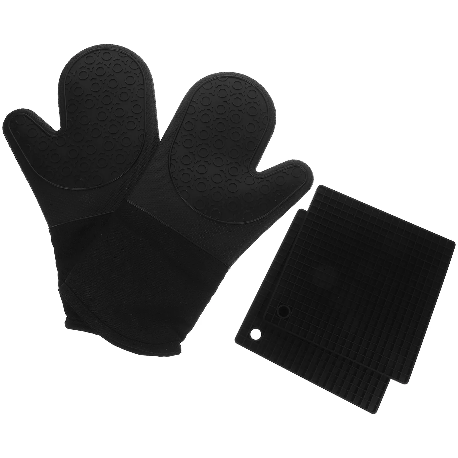 

2 Sets Silicone Heat Insulation Pad Oven Gloves Mitts Suite Grilling Resistant Silica Gel Baking Bbq Cooking