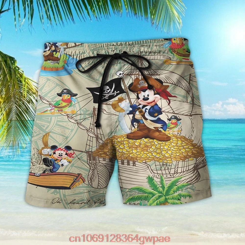 Pirate Mickey Casual Shorts Summer Men Ladies Swimwear Beach Shorts Halloween Collection Fashion Casual Disney Beach Shorts