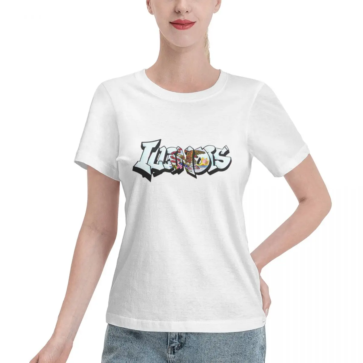 Hot Sale Illinois Flag Graffiti (By Graffiti Muscle) Women's T-shirt College Wear Streetwear Tee