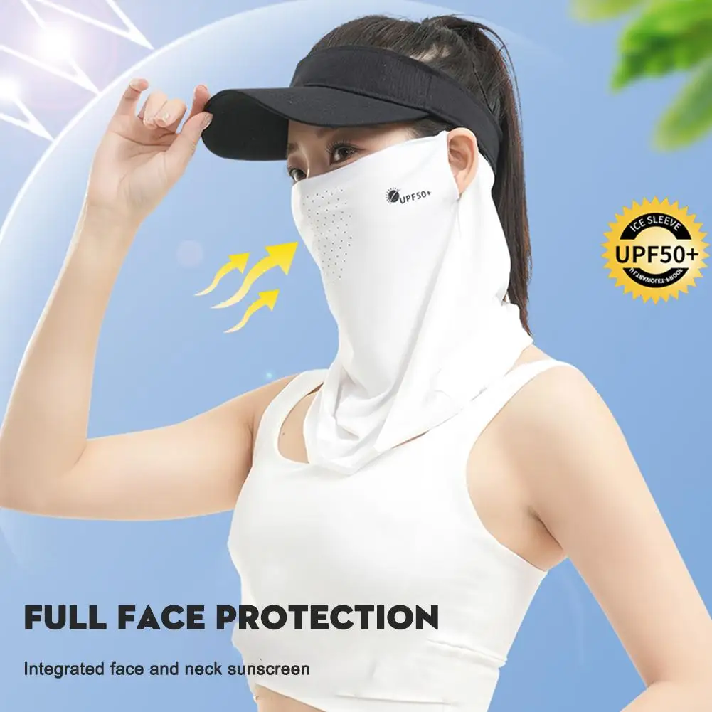 Mascarilla de protección solar para mujer, máscara transpirable Anti-UV para ciclismo, velo de cara completa, sombrilla, toalla de seda para orejas, B3X5