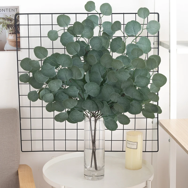 1pc Simulation Willow Eucalyptus Leaves Single Indoor Living Room Vase Flower Arrangement Decoration Supplies Wedding Bouquet