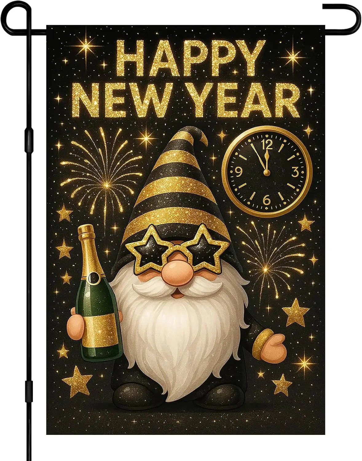 Happy New Year Garden Flag 12x18 Inch Gnome Banner Double Sided Flag Outdoor Yard Decoration with Champagne for Home Lawn Po SSL