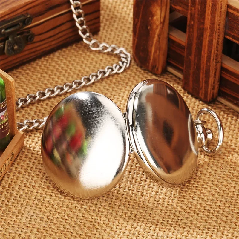 Silver Full Hunter Pocket Watch Matte Case Roman Number Automatic Mechanical Clock with Pendant Chain Clock for Men Women Gift