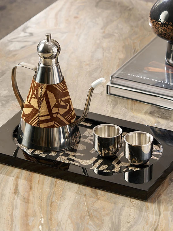 Retro American Style Stainless Steel Metal Coffee Table Tray Decorative Accessories Living Room Decor Home Decoration Set