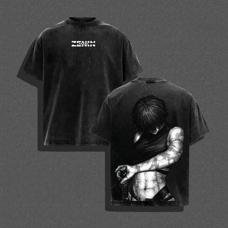 Camiseta Estampada de Manga Jujutsu Kaisen Zenin Maki 2026 para Hombre, Camiseta Vintage Casual Lavada, Camiseta Harajuku Masculina de Verano