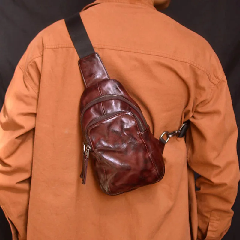 

AETOO Crossbody bag Commuter retro casual pleated design chest bag men's European and American fashion shoulder bag zipper nich