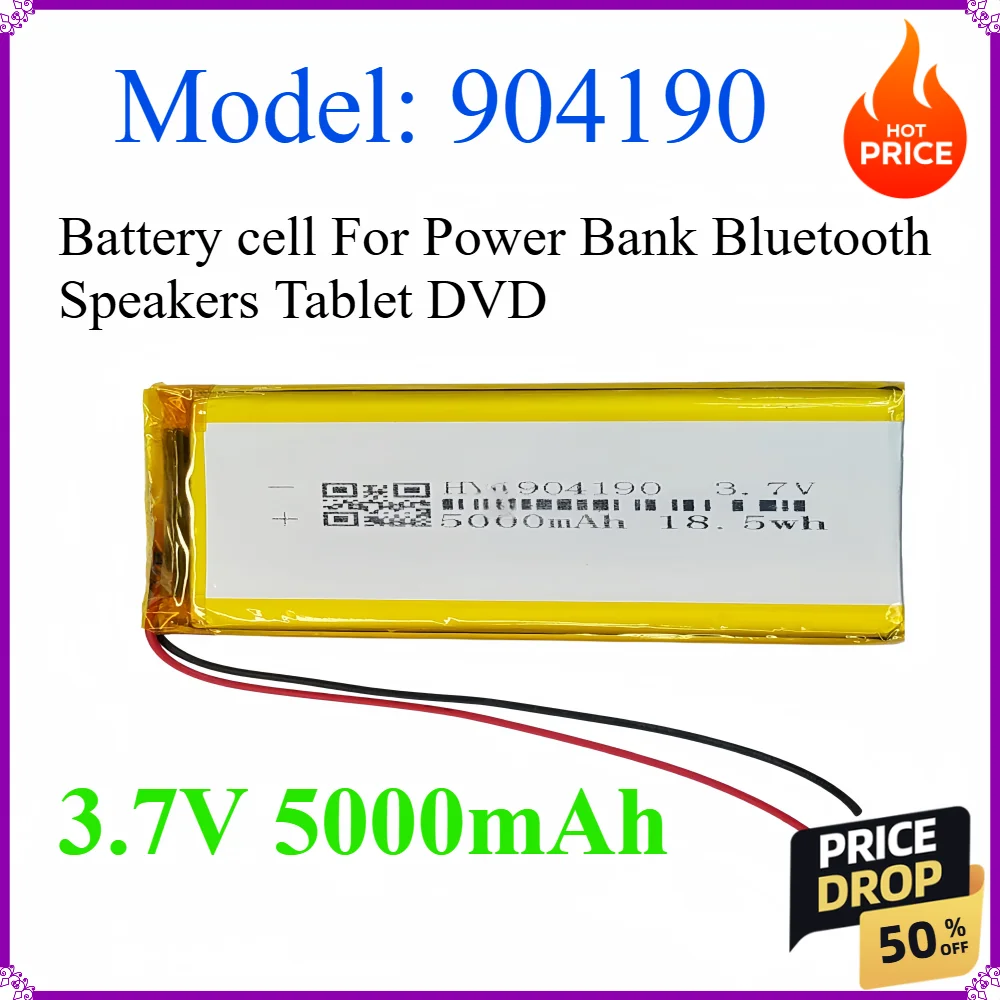 

904190 3.7V 5000mAh Polymer Lithium Battery cell For Power Bank Bluetooth Speakers Tablet DVD 904090 954390 104090 104595