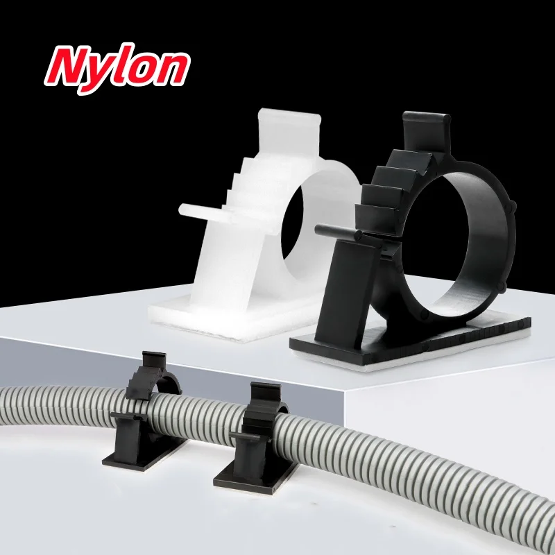 Black White Nylon Adjustable Ties Mounts Self-Adhesive Wire Clamp Holder Cable Organizer Clips For Car PC TV Charging Winder