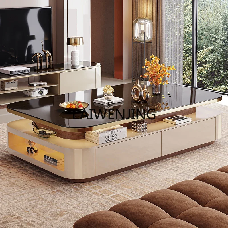 

MJY living room creative advanced sense extended large apartment coffee table bright rock panel TV cabinet combination