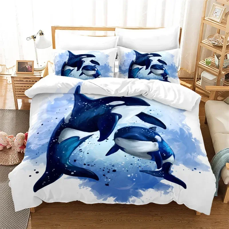 

Luxury New 3D Print Dolphin Duvet Cover Full Kids Ocean Animal Bedding Set Mediterranean Style Comforter Cover Bedroom Decor