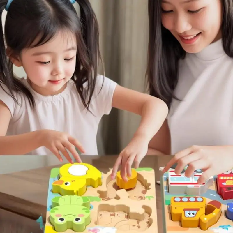 1 セット 3D 木製動物漫画ジグソーパズル、子供の早期教育に最適な学習玩具