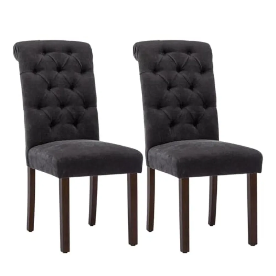 

Tufted Dining Chairs Set of 2 Upholstered Parsons Dining Room Chairs Fabric Kitchen Side Chair with Wood Legs Black