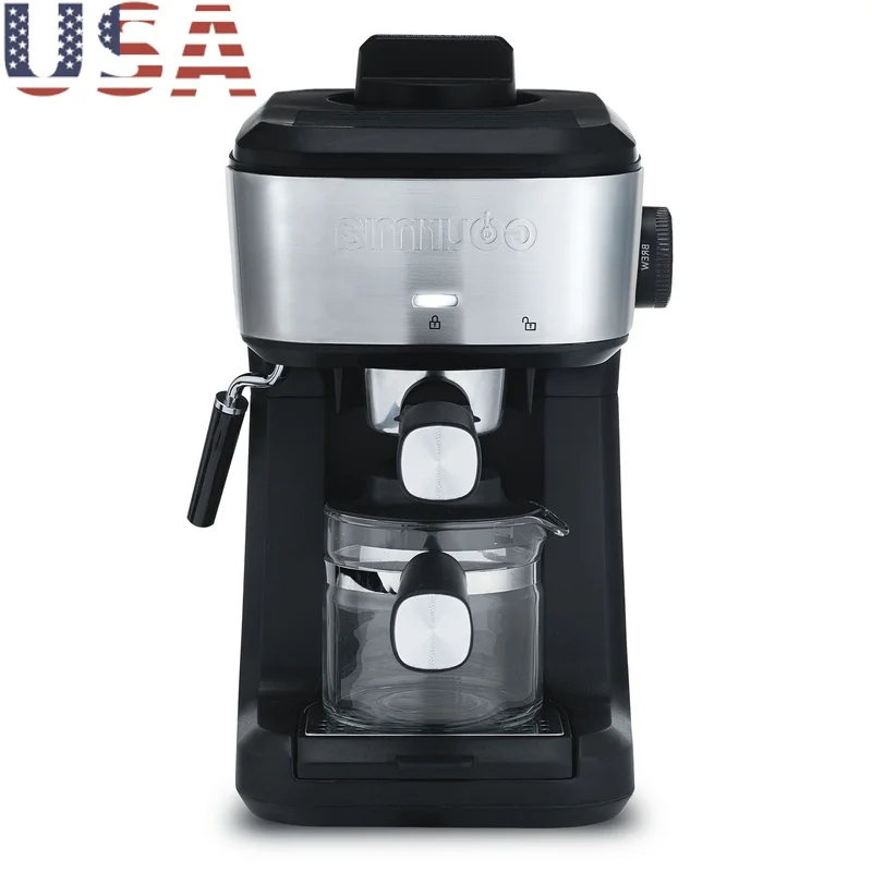 

4-Shot Espresso Coffee Maker with Frothing Wand Steam Function Glass Carafe Cappuccino Latte Home Use