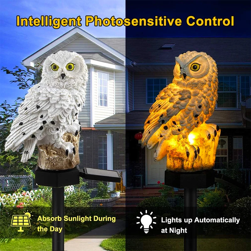 Imagem -03 - Led Solar Garden Owl Lights Impermeável Animal Decoração ao ar Livre Gramado Lâmpada de Estaca Quintal Caminho Pátio