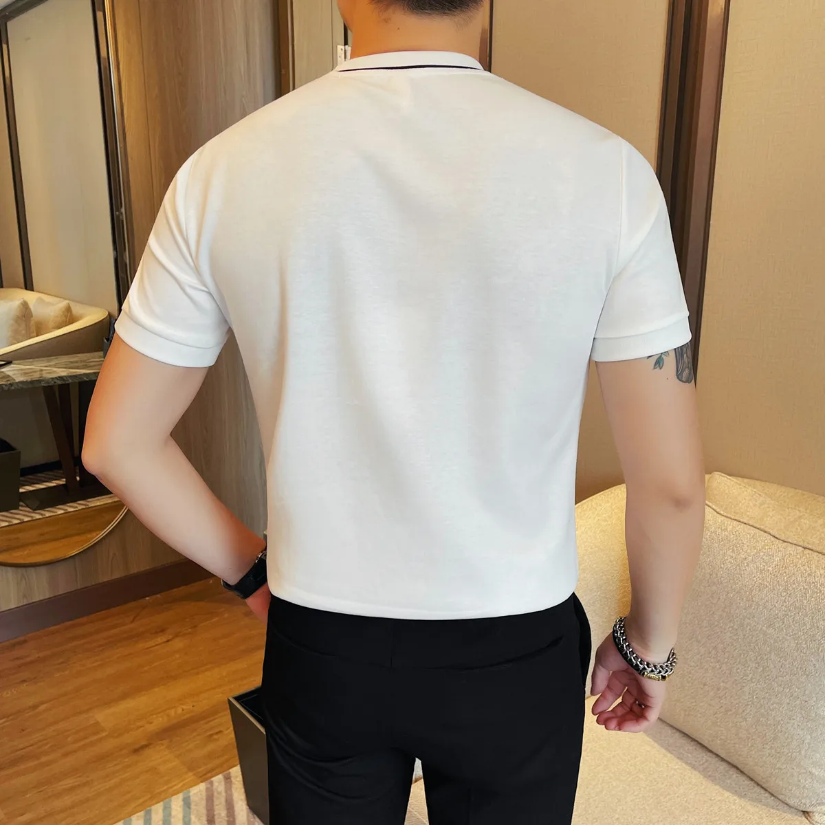 dress t shirts for men Oftalle Soft T-Shirt Casual Short Sleeve Basic Tee Big & Tall Honor your height in this awesome extra long and fitted t Maison Montagut men's T-shirt