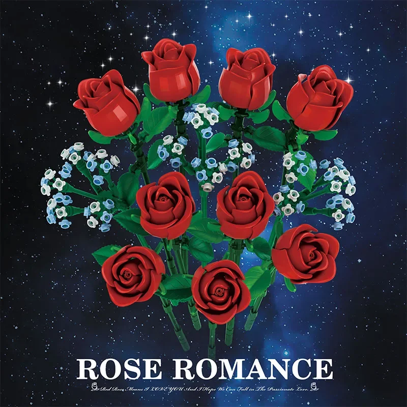 

649PCS Roses Construction Home Flowers Toys for Girls Bouquet Building Blocks Christmas Mother's Day Gifts