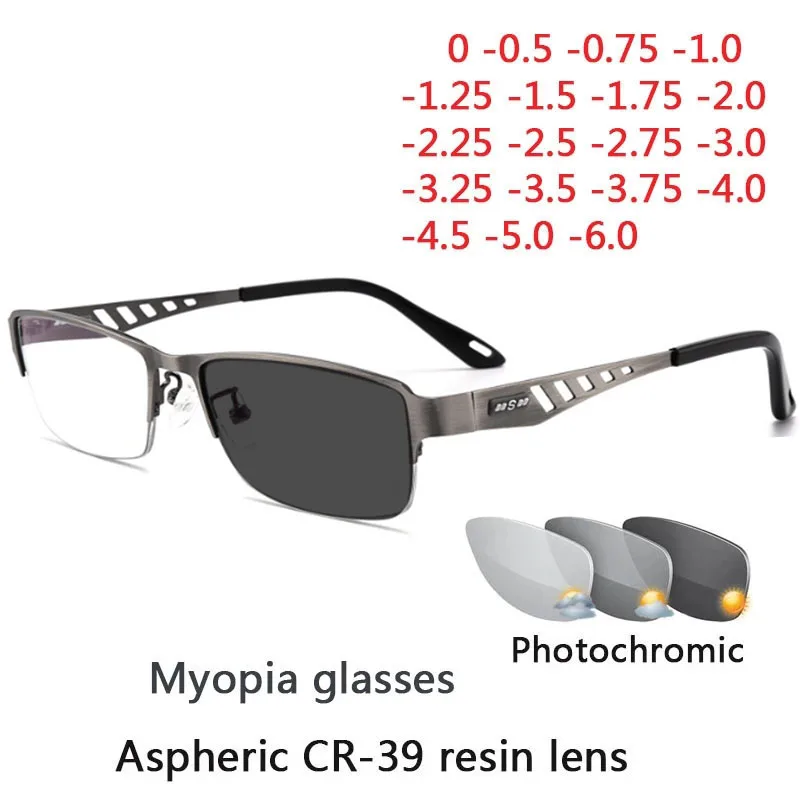 Photochromic Eye Glasses Men Women Myopia Eyeglasses Students Short Sight Eyewear 0 -0.5 -1 -1.25 -1.5 -1.75 To -6