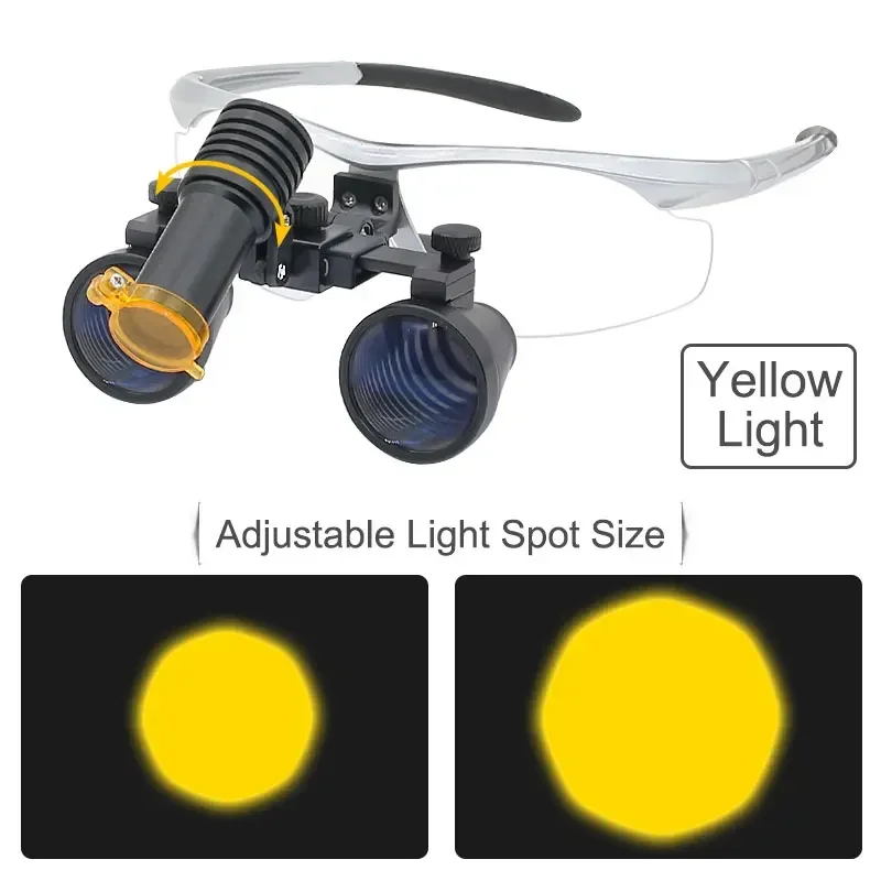 Binocular Dental Loupes 2.5X 3.5X Magnifier with 5W Headlight Yellow Filter Metal Box 320-420mm Working Distance Rechargeable