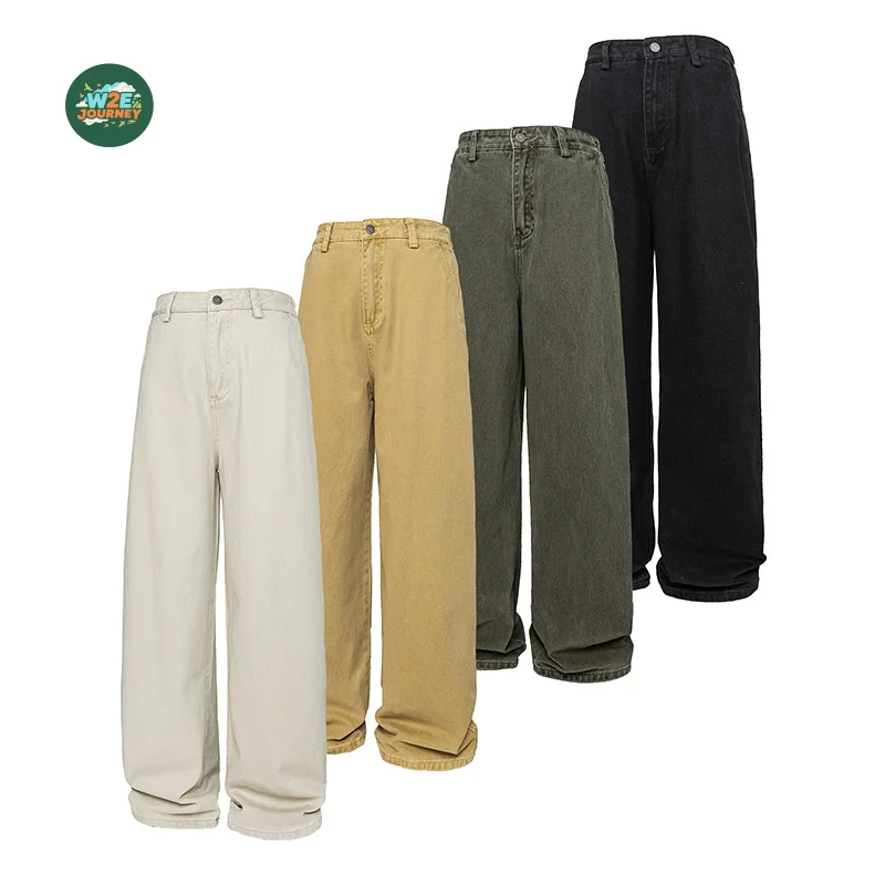 

W2EJOURNEY, размер ЕС, США, высокое качество, осень-зима, однотонные простые джинсы в стиле ретро, свободные повседневные универсальные брюки унисекс
