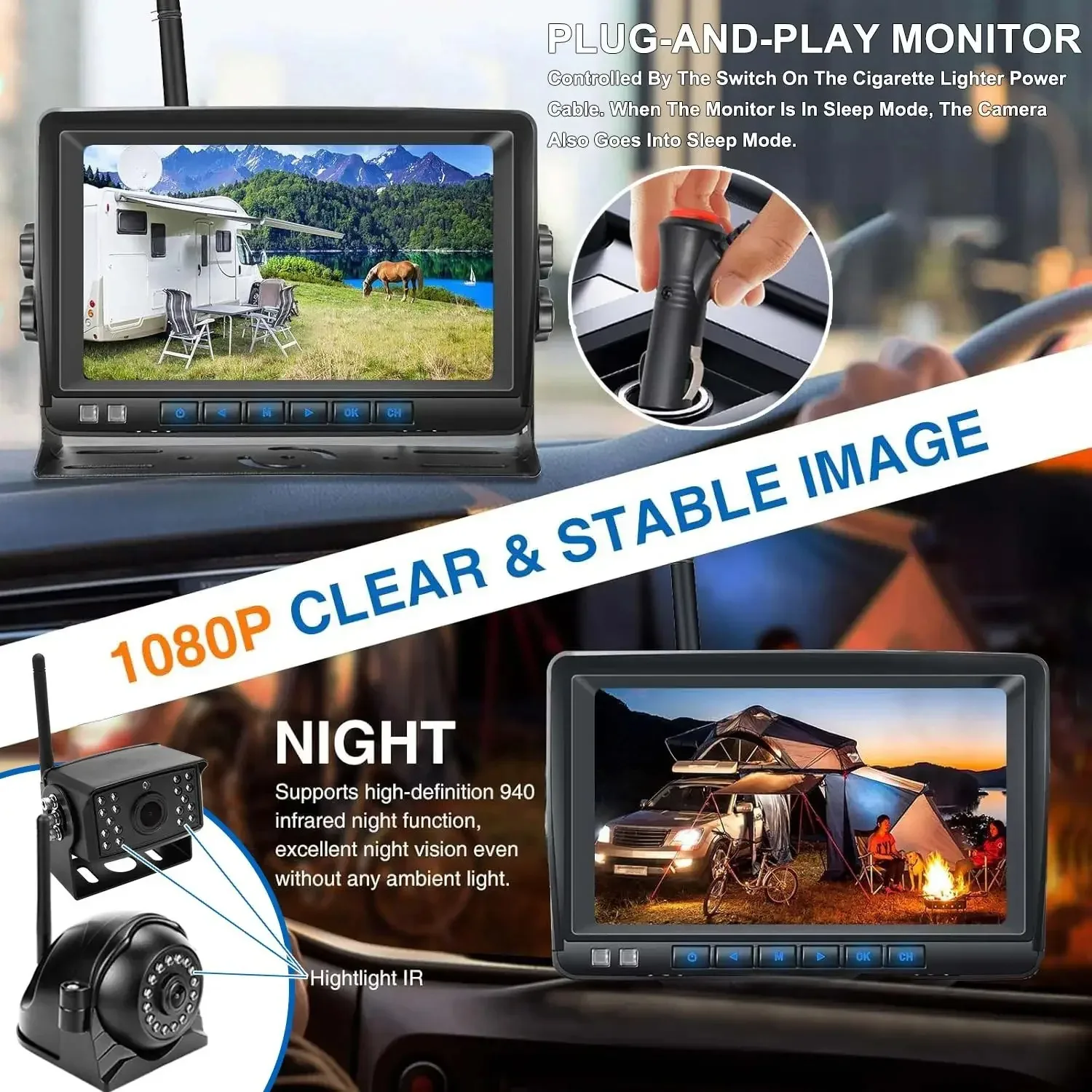 4 CH Recorder 10inch 2.4G Wireless IPS DVR Monitor PZ619-AHD HD Night Vision Camera 1080P Waterproof for Bus Car Truck