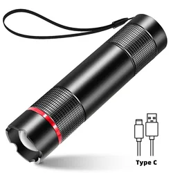 Mini LED Flashlight USB C Rechargeable LED Torch Super Bright Adjustable Focus Flashlight 4 Lighting Modes Pocket Size Torch