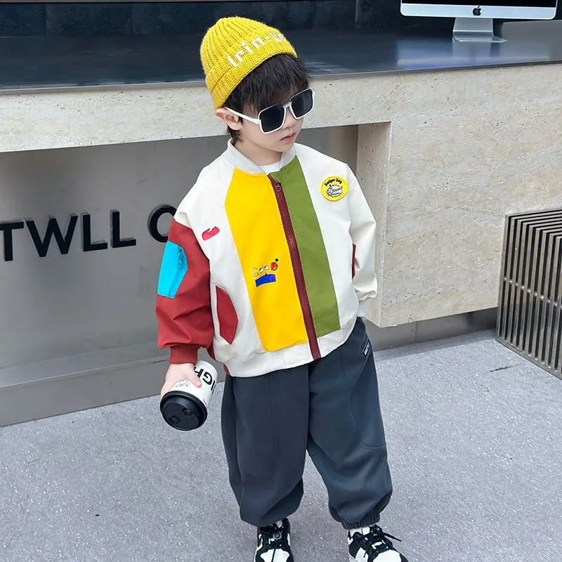 

Boys Autumn Winter Baseball Jacket Stylish Children's Coat Fleece Lined School Edition Medium Small Kids Outdoor Jacket