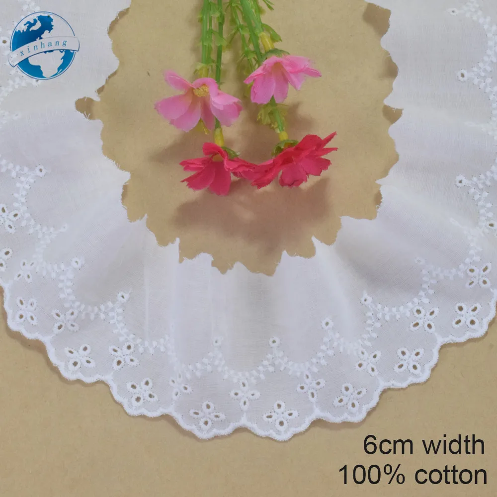 Embroidery Sewing Lace Wide Lace White Cotton Fabric  Ribbon Trim Wedding Evening Dress DIY Dolls Colthes Accessories #4290