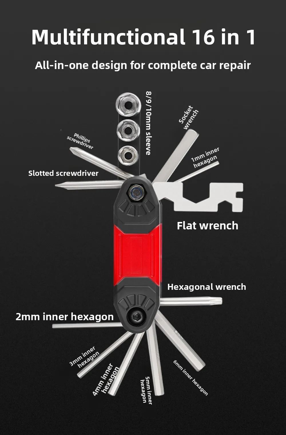 

Bike Screwdriver Folding Repair Tire Wrench Combination Bicycle Multifunctional 16-in-1 Maintenance Tool Mountain