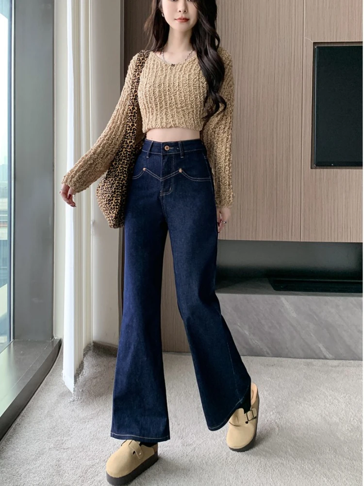 سراويل صغيرة عصرية للسيدات لخريف 2025 سراويل جينز عالية الخصر مرنة بلون سادة غير رسمية للتنحيف متعددة الاستخدامات سراويل واسعة