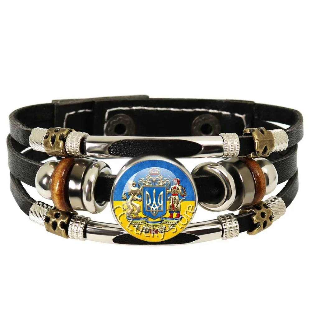 18mm Multilayer Leather Bracelets Ukrainian flag Glass Cabochon Jewelry Backpack National Emblem Logo Souvenir Accessories Gifts image 3