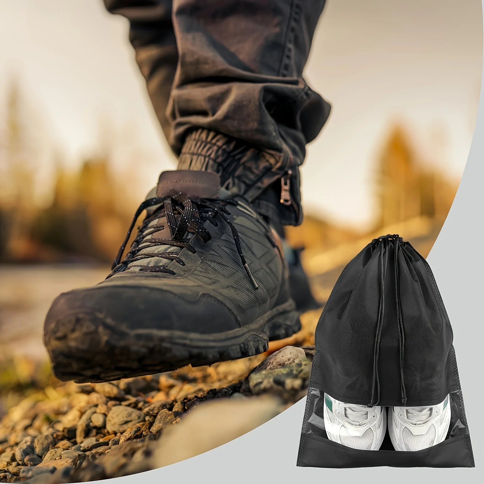 12Pcs Non Woven Foldable Shoe Storage Bags Large Black Drawstring Reusable Unisex Travel Organizer Pouch for Shoes Packing