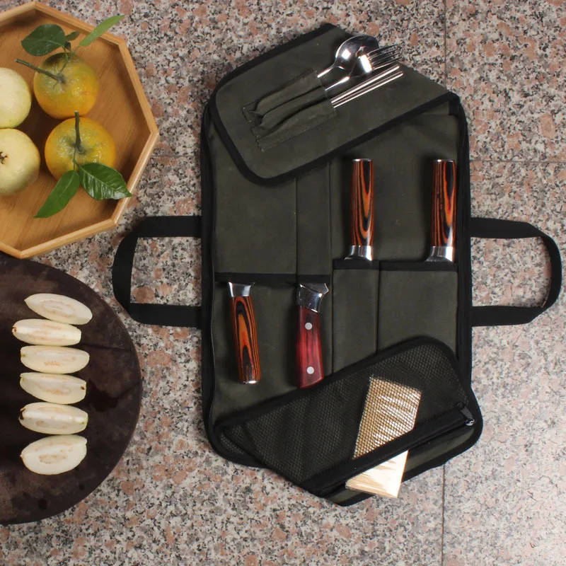 Professional Chef Knife Bag With Kitchenware Tableware Storage Pocket Portable Picnic Camping Kitchen Knife Carry Case Durable