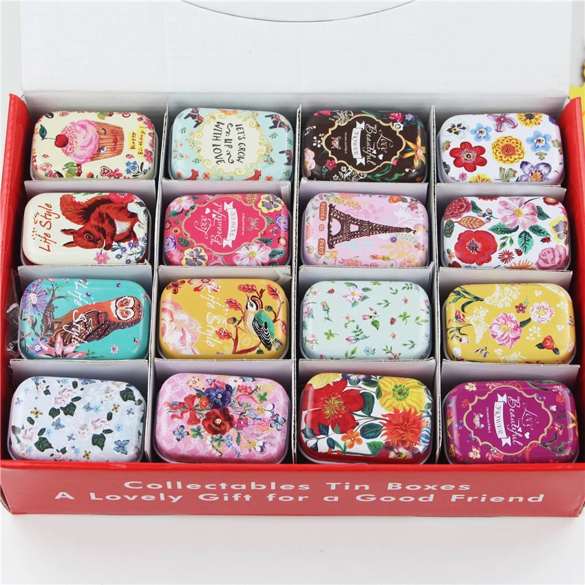 32 Piece/lot Vintage Cartoon Tin Box 5.5*4*2.5cm Candy Pill Chutty Mini Storage House Decoration Collectables Display