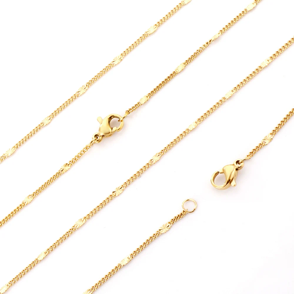 LUXUKISSKIDS 1.4mm 18K Gold Plated Shiny High Quality Stainless Steel Wholesale Chains For Women DIY Making 5pcs Stylish Chain