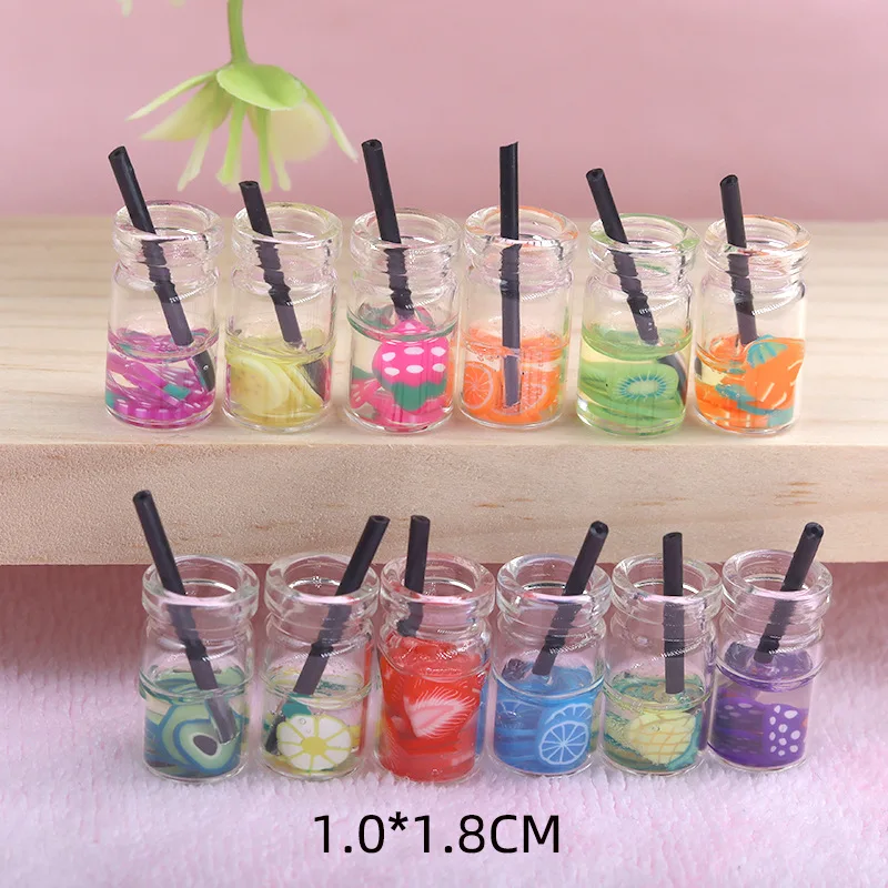 Mini Food Drinks Simulated Fruit Straw Cup BJD Doll Toys Accessories Miniature Items Fit For 1:12 Doll House Kitchen Ornaments