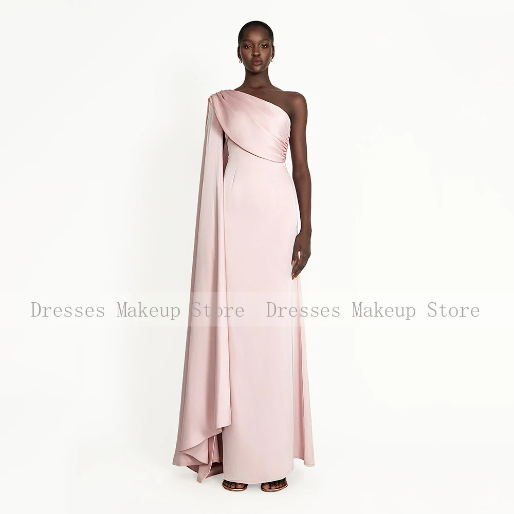 ชุดราตรีผู้หญิงปี 2025 แบบยาว ไหล่เดียว แขนคลุมทรงเมอร์เมด สำหรับงานแต่งงาน แขกในงานแต่งงาน ผ้าซาตินจีบระบาย เรียบหรู สำหรับงานเลี้ยงอย่างเป็นทางการ