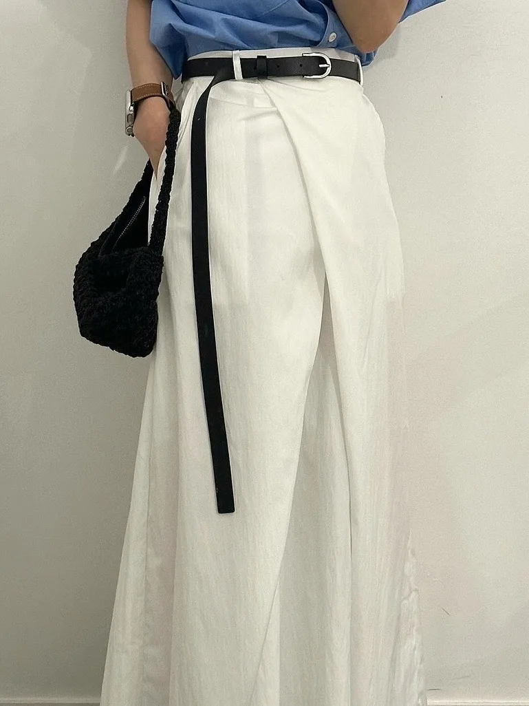 

Шикарная асимметричная юбка трапециевидной формы с высокой талией для женщин, модная утягивающая белая длинная юбка Dr Ele для поездок на работу, полиэфирное волокно