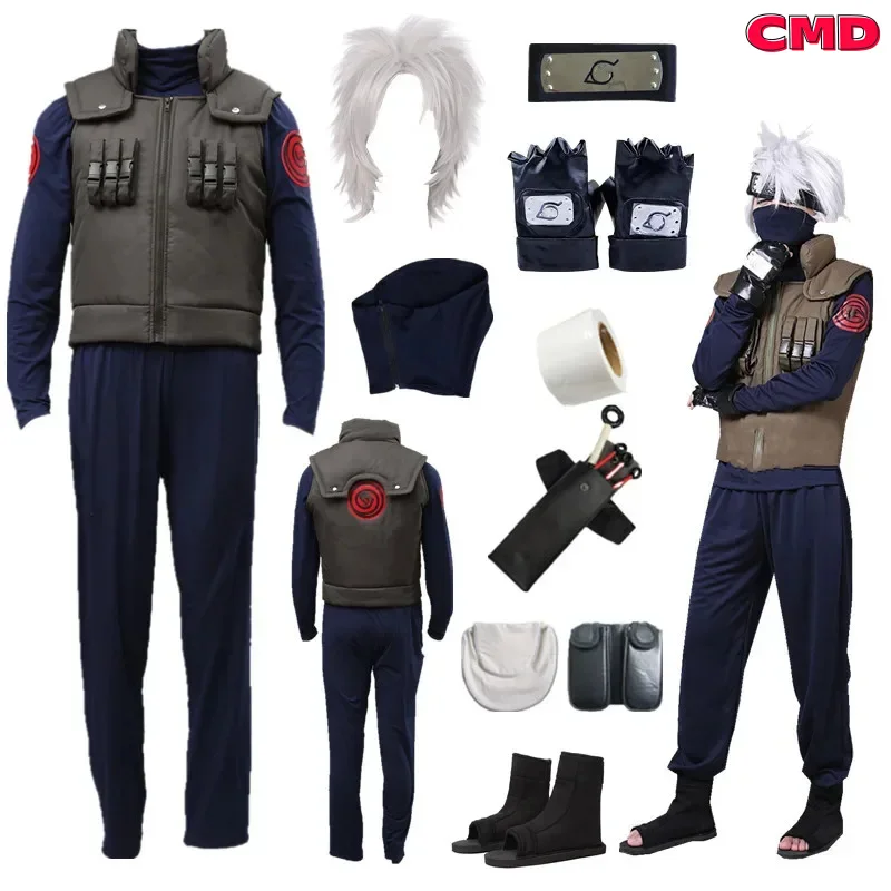 سترة COS Anime Hatake Kakashi التأثيرية باللون الأخضر زي الهالوين الهزلي الكامل