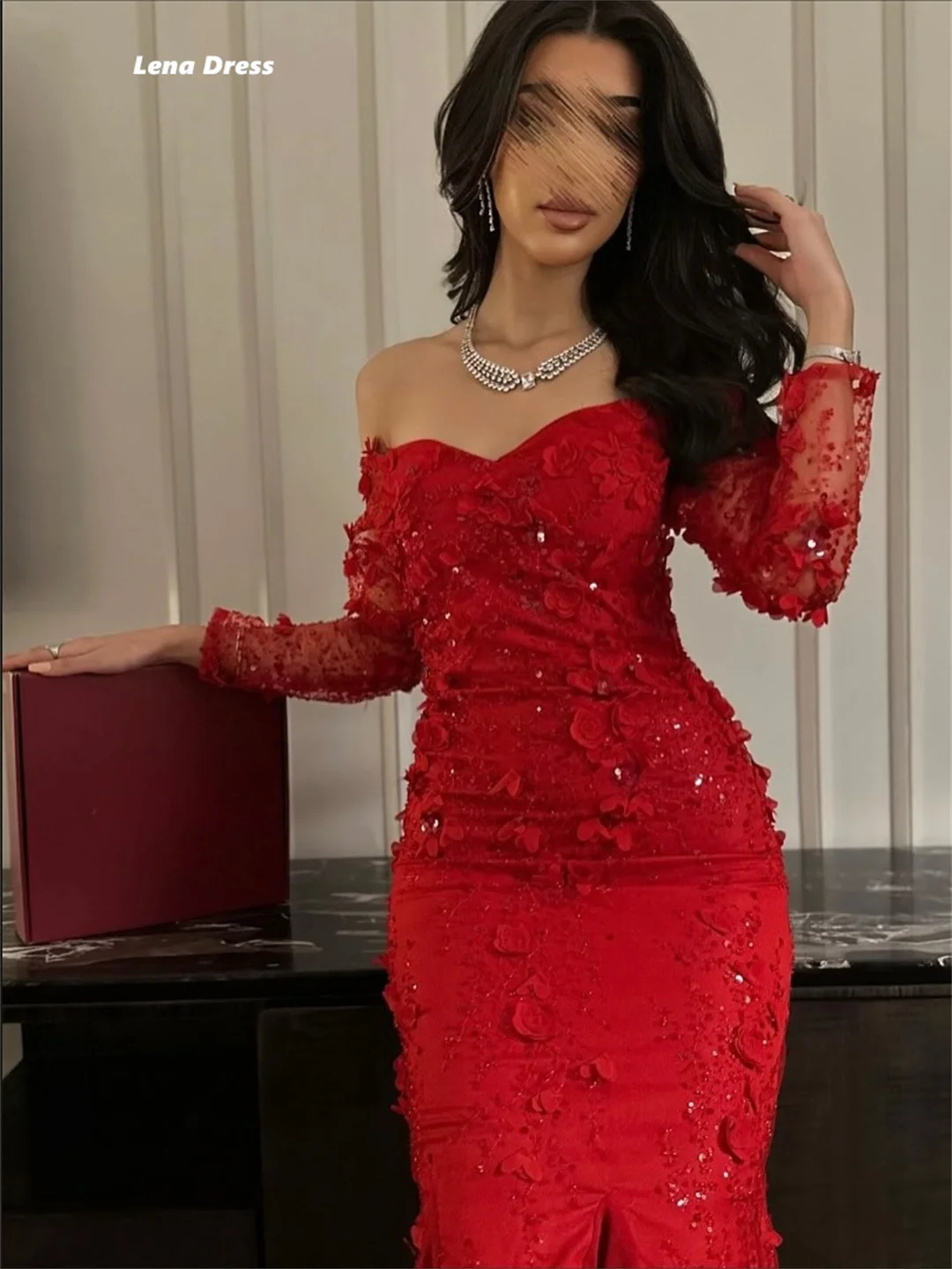 Lena Luxurious Women's Evening Dresses Woman Elegant Luxury Women Evening Dress Off the Shoulders Modest Prom Dress 2025 Flowers