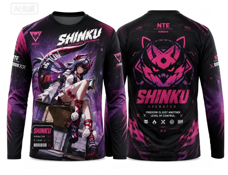Neverness To Everness NTE SHINKU Unisex Game Anime Long Sleeve Shirt, Full Print Graphic Tee, Casual Gaming Streetwear Tops