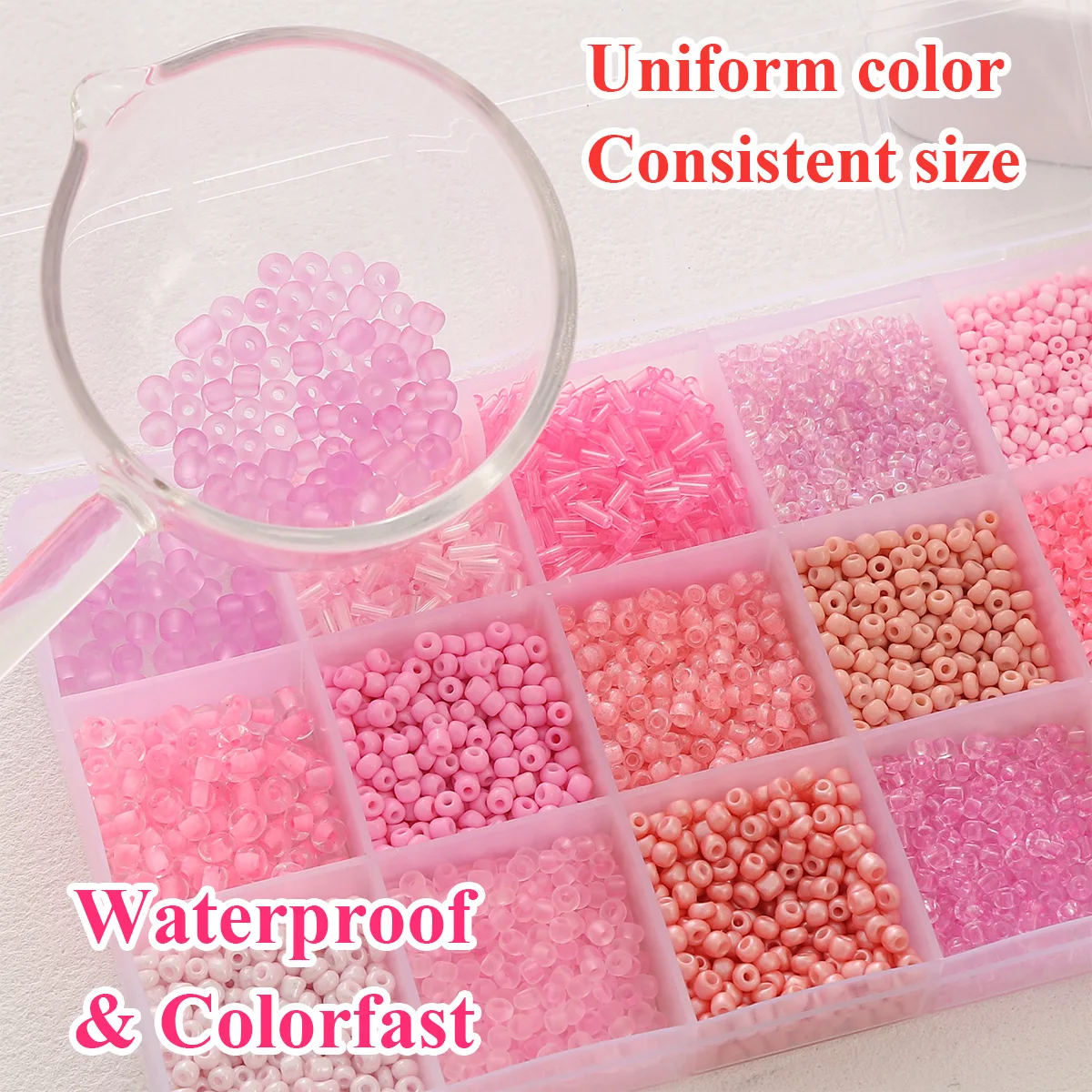 15 Fächer Glasperlen-Set inklusive Saatperlen & Stiftperlen mit Aufbewahrungsbox für DIY-Schmuckherstellung, Armbänder, Halsketten und Charms – Detail 3
