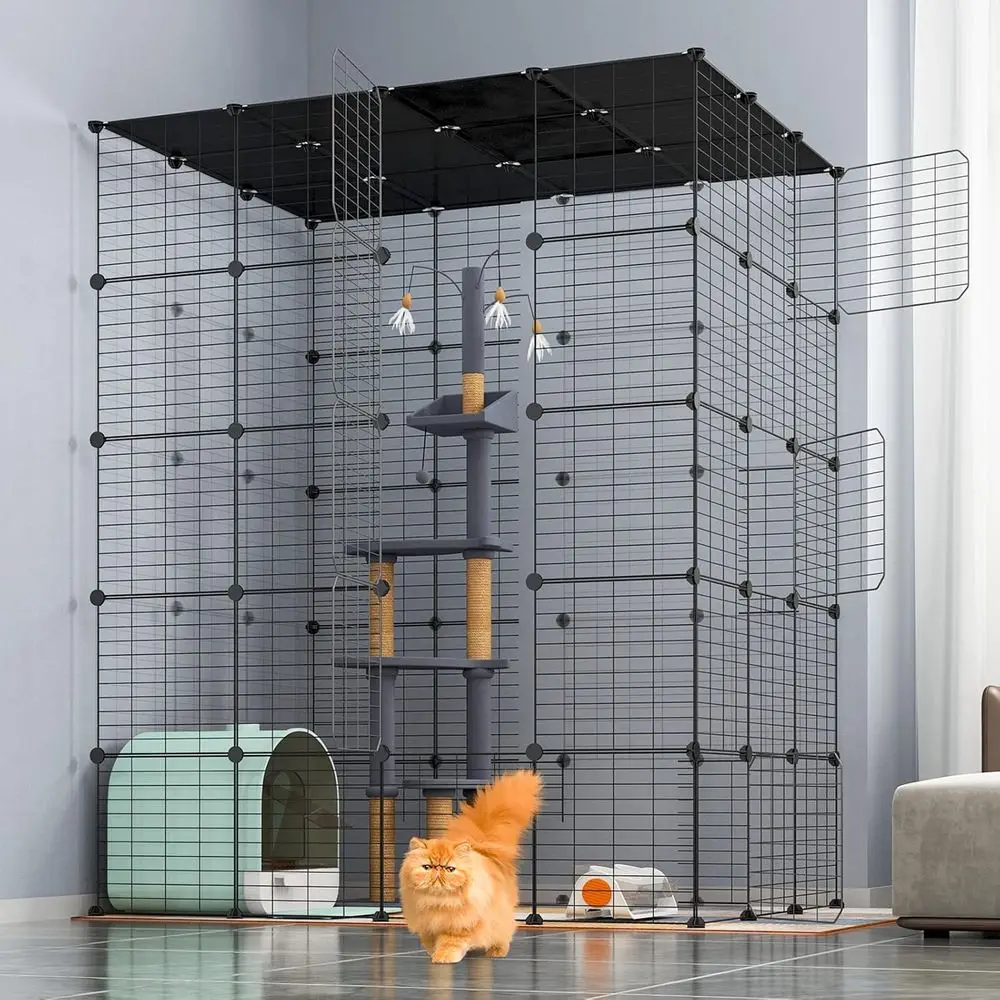 5-Tier 69 Inch Large Cat Cages DIY Cat Playpen Detachable Metal Wire Kennels Cat Crate Exercise Extra Place Ideal or 1-3 Cats(Wi