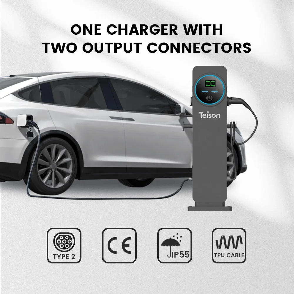 Teison 11kw Outdoor type 2 EV charger with Double Charger Dual Plug EV Charging Station