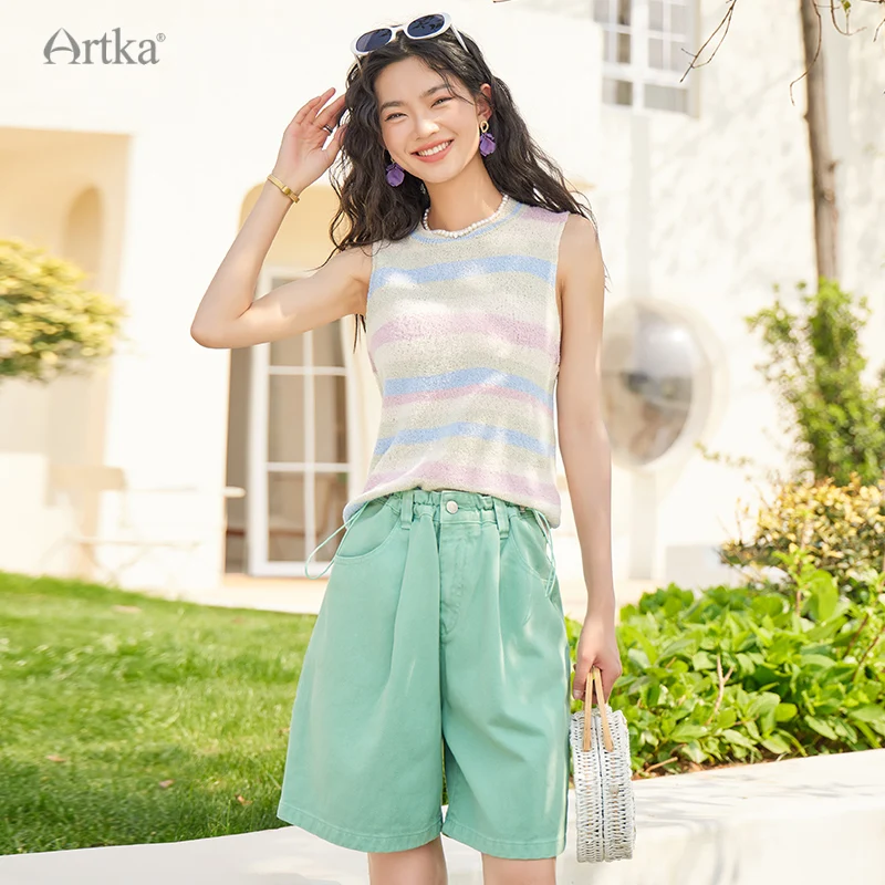 ARTKA 2023 Summer New Women Shorts Fashion Casual Drawstring High Waist A-Line Shorts Straight Loose Wide Leg Shorts KN92137X