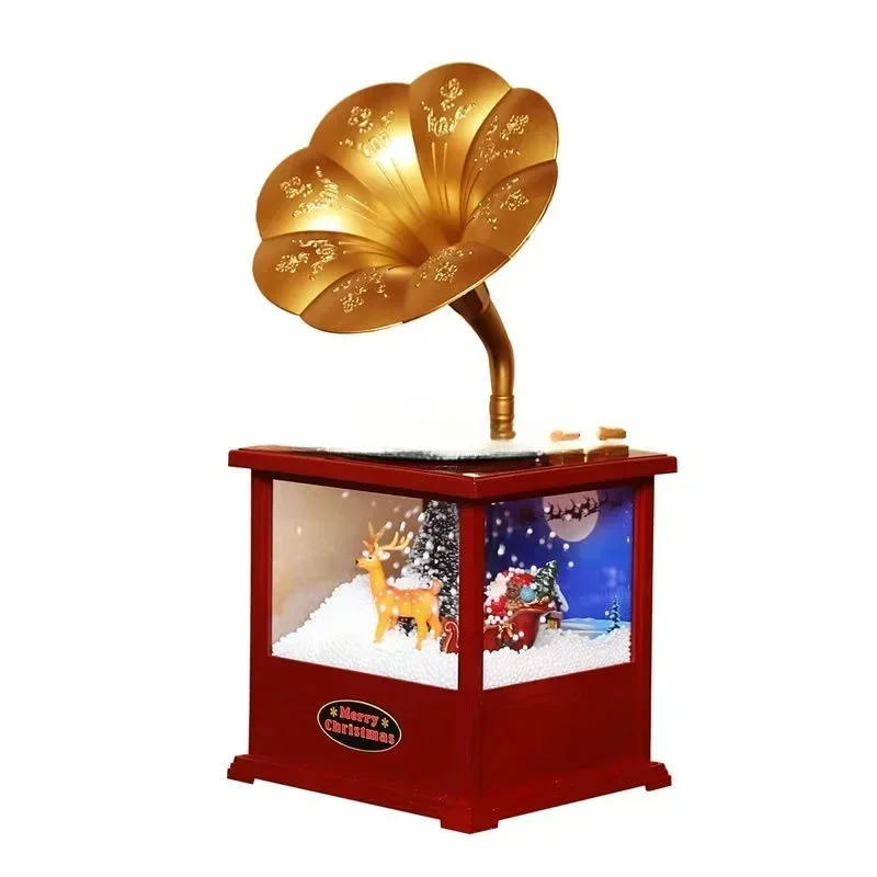 Classic Retro Phonograph Merry Antique With Snow Blowing For