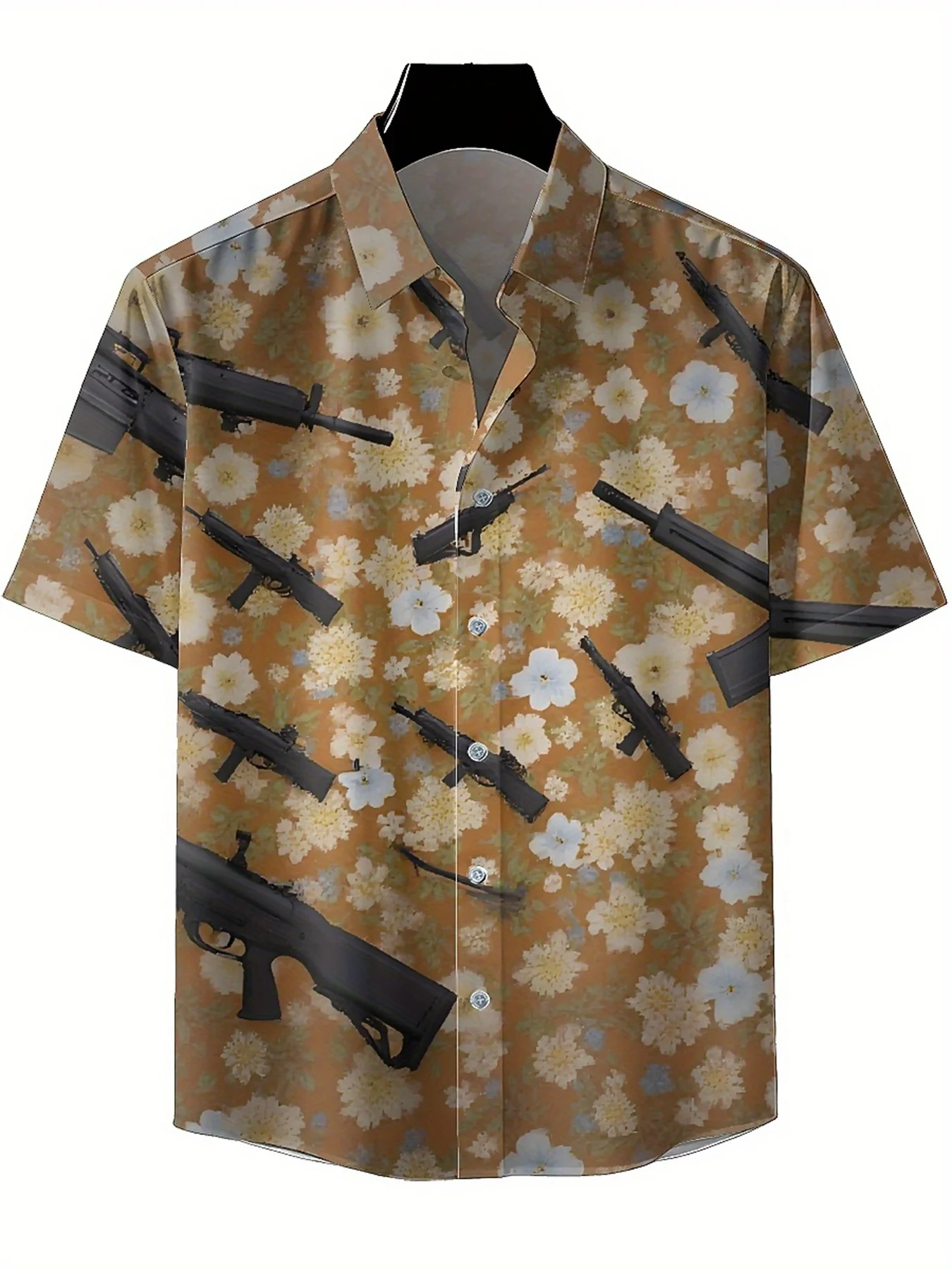 قمصان هاواي مقاس كبير للرجال نمط الزهور والبنادق، قمصان ألوها الفضفاضة للجنسين، ملابس بديلة