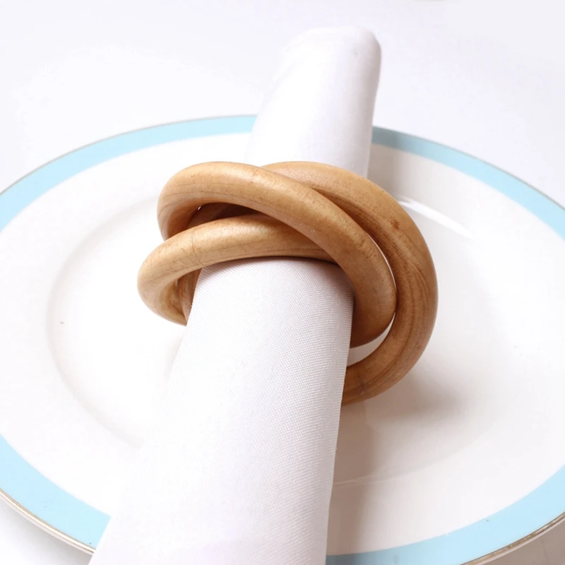ナプキンリング 4 個の木製ナプキンリング、マクラメナプキンバックル用の木製サークル、ナプキンリング