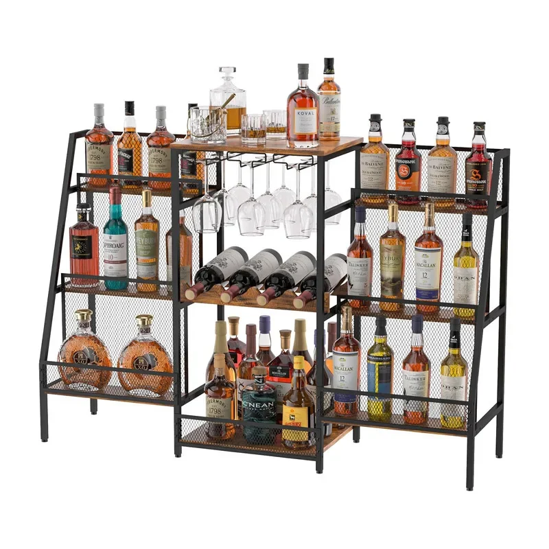 Trapezoid Wine Rack, Multi-tier Freestanding Liquor Display Cabinet, Space Saving Bar Storage for Red Wine